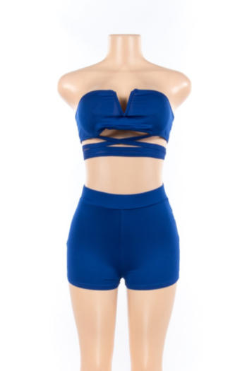 Sexy Women's  Sling Solid Color Tops&Shorts Two-Piece Sets 