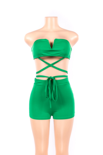 Sexy Women's  Sling Solid Color Tops&Shorts Two-Piece Sets 