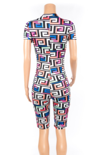 Sexy Printed Multicolor Zipper Slim Plus-Size Jumpsuit