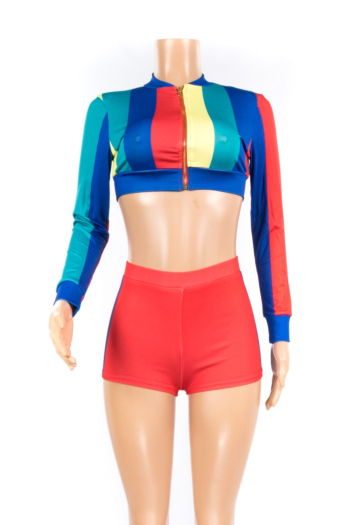 Sexy Zipper Long Sleeve Multicolor  NightClub Plus-Size Two-Piece Sets