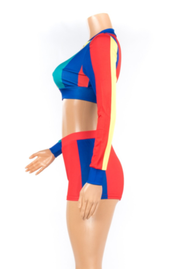Sexy Zipper Long Sleeve Multicolor  NightClub Plus-Size Two-Piece Sets