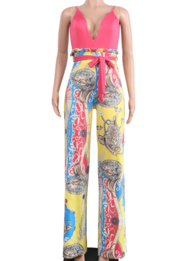 Sexy Printed Straped Sling Deep V-Neck Jumpsuits