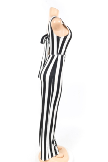 Sexy Black &White Striped Bow V-Neck Jumpsuit