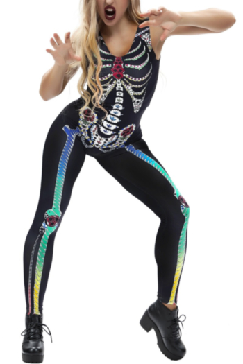 Halloween New Arrive Tight-Fitting Bone Printed Novelty Jumpsuit 