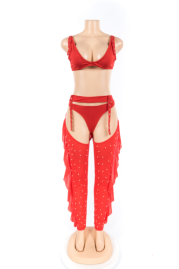 Sexy NightClub Ruffle Beaded Solid Color Two-piece Sets