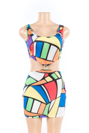 Sexy Women's Square Multicolor Printed Iron Ring Two Piece Sets