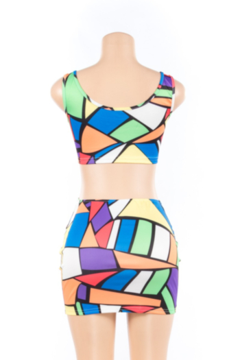 Sexy Women's Square Multicolor Printed Iron Ring Two Piece Sets