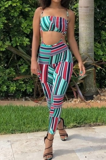 sexy women's striped printed sling multicolor two-piece sets