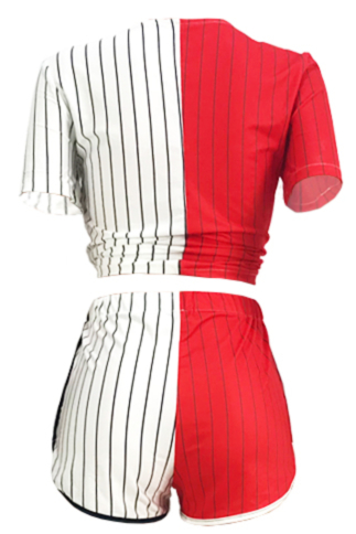 Women's Stitching Stripes Letter V-Neck Sports Casual Two-Piece Sets