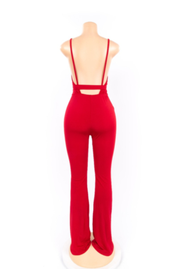 Solid Color Sexy Deep V & Backless Jumpsuits