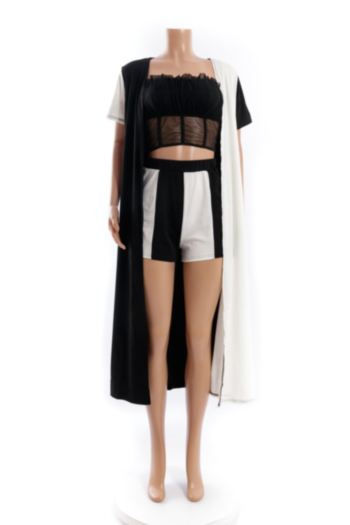 Autumn  Black And White Stitching Jacket & Pants Two Piece Set