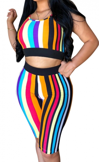 Slim Fit Stripe Sleeveless Two Piece Sets  Jumpsuit