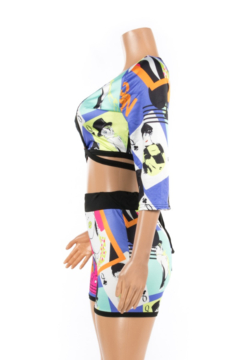 Personality Printing Sexy Deep V Hollow Two Piece Set Jumpsuit