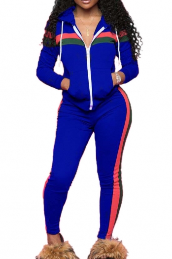 Plus Size Autumn Stitching Zipper Hooded Casual Two Piece Set Jumsuit