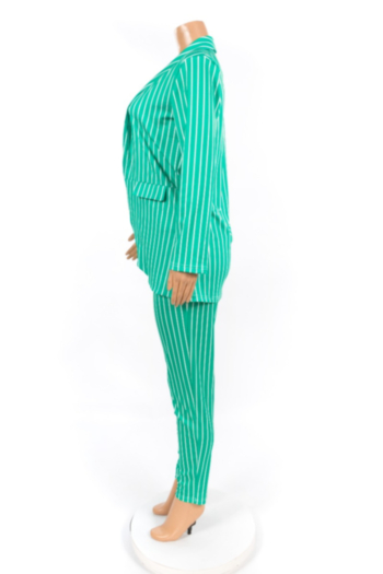 Autumn Green Stripe Jacket Casual Two Piece Set Jumpsuit