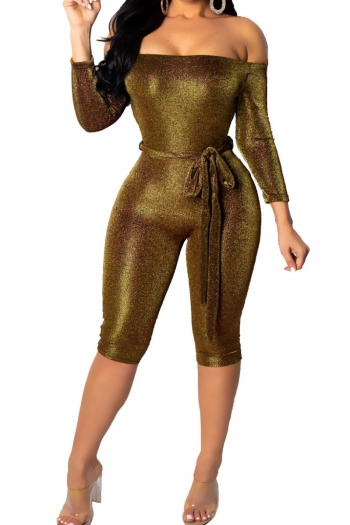 sexy night club word shoulder belted 5 points jumpsuit