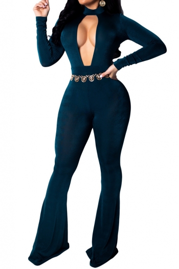 sexy velvet deep v hollow solid color jumpsuit（without chain）