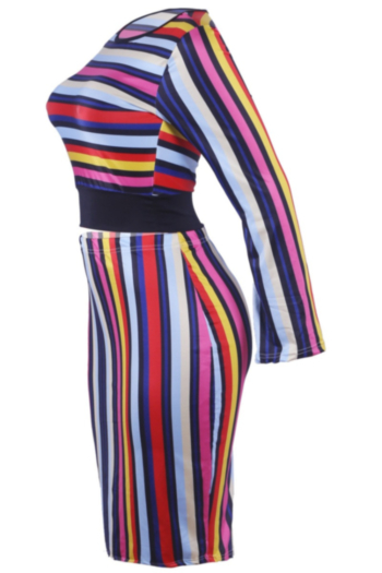 Multi-color Striped Tight Two-piece Set