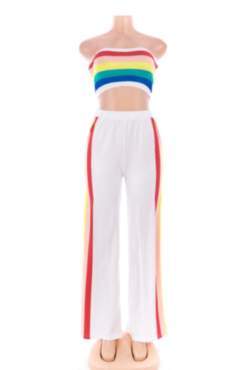 Casual Rainbow Stripe Chest Wrapped Two-piece Set