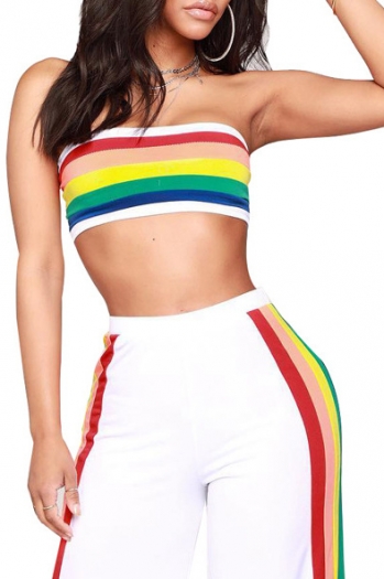 Casual Rainbow Stripe Chest Wrapped Two-piece Set