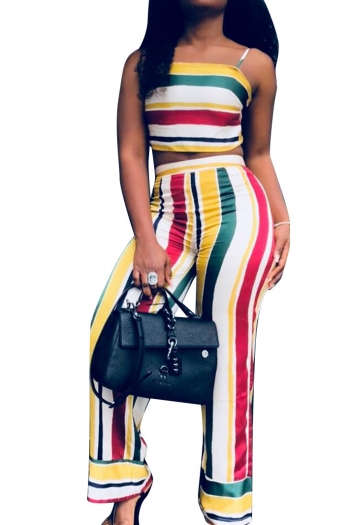 Casual Color Strip Printing Open Back Bow Two-piece Set