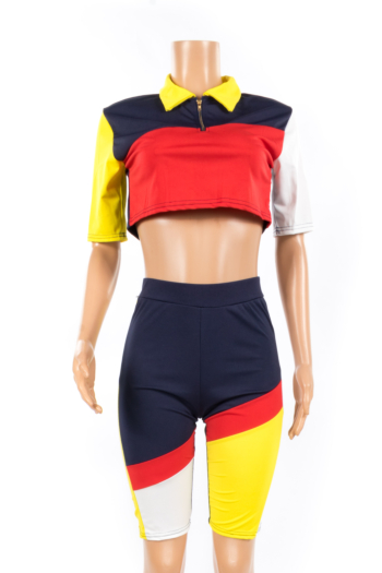 Slim Casual Sports Mix-color Two-piece Set
