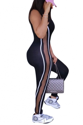 Solid Color Mesh Stitching Sports Casual Sexy Jumpsuit