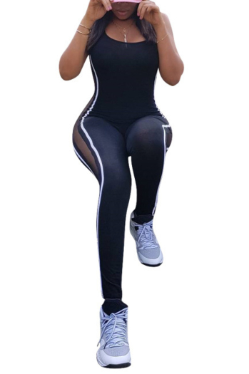 Solid Color Mesh Stitching Sports Casual Sexy Jumpsuit