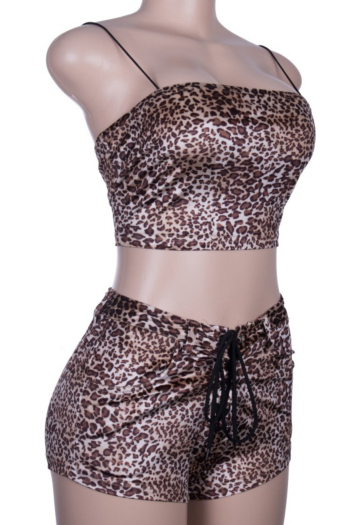 Leopard-printed Chest Shorts Two-piece Set