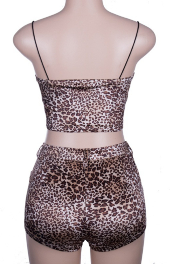 Leopard-printed Chest Shorts Two-piece Set