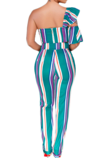 Striped One-shoulder Single-sleeved Wrapped Chest Two-piece Set