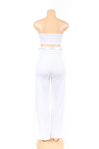Pure Color Tube Top Two-piece Wide Leg Pants With Belt