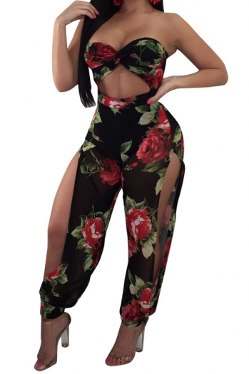 Sexy Print Tube Top Side Slits Jumpsuit