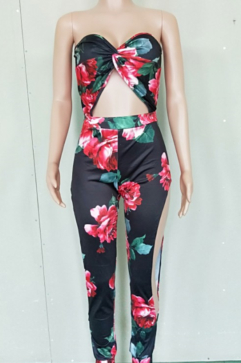Sexy Print Tube Top Side Slits Jumpsuit