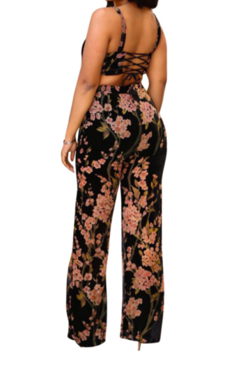 Sexy Sling Printed Halter Top Pants Two-piece Set