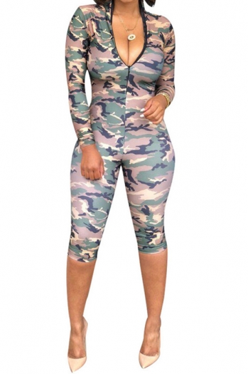 Printed camouflage long sleeve jumpsuit