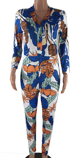 Long sleeve printed sexy jumpsuit