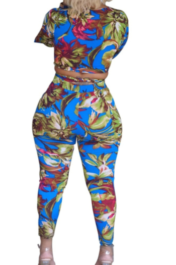 Plus size sexy printed long sleeve two-piece set