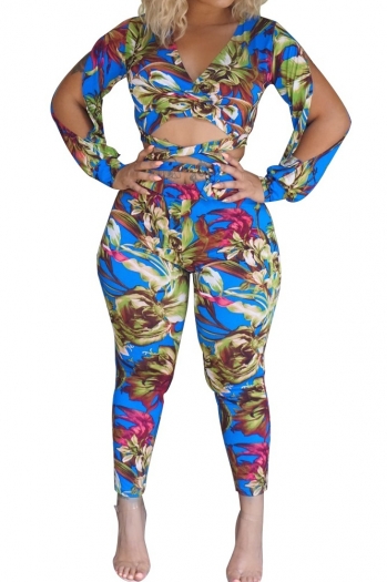 Plus size sexy printed long sleeve two-piece set