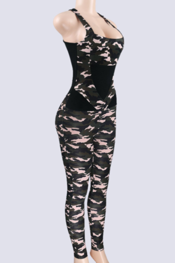 Cross straps with camouflage jumpsuit