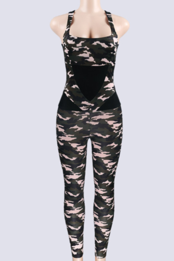 Cross straps with camouflage jumpsuit