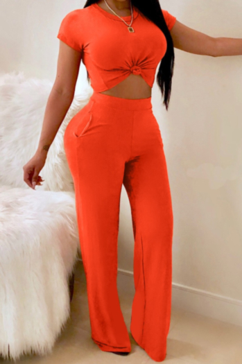 classic solid color sexy wide foot two-piece set