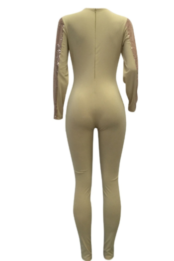 Sequined splicing perspective slim jumpsuit