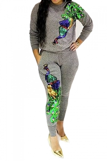 fashion peacock sequin stitching trousers two-piece suit (trousers with pockets)