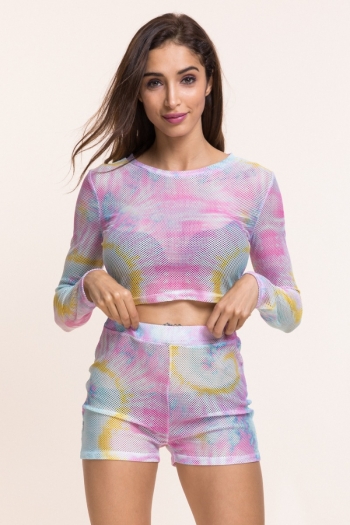 tie-dyed print stretch see through mesh sexy stylish two-piece sets