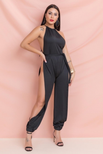 stretch 7 colors hollow lace-up with belt sexy jumpsuit(new add colors)