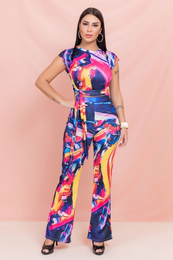 new colorful tie-dyed print stretch sleeveless bandage wide leg stylish casual two-piece sets