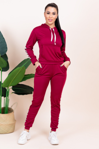 autumn winter new plus size stretch bandage decorate pocket hoodie with trousers stylish two-piece set