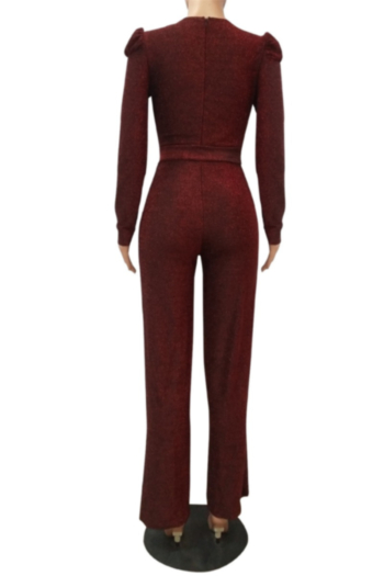 Autumn Winter new plus size three colors stretch V-neck back zip-up sexy elegant jumpsuit with belt