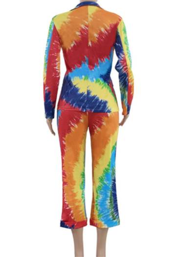 Autumn Winter new plus size colorful batch print stylish two-piece suit